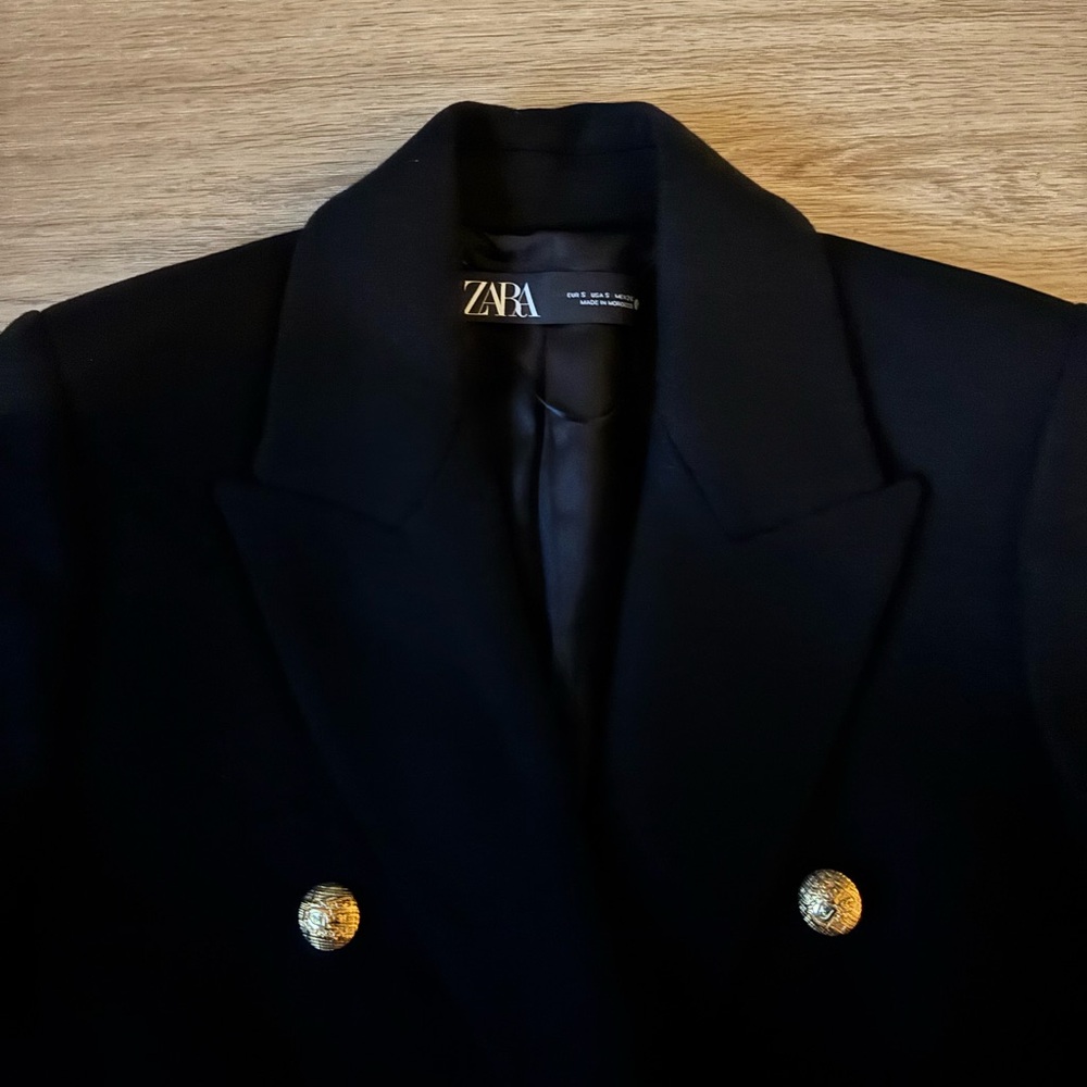 NWT Zara Double Breasted Wool Coat Black Size Small - Picture 7 of 9